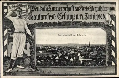 Passepartout Ak Erlangen in Mittelfranken Bayern, XII Gauturnfest 1906, Panorama