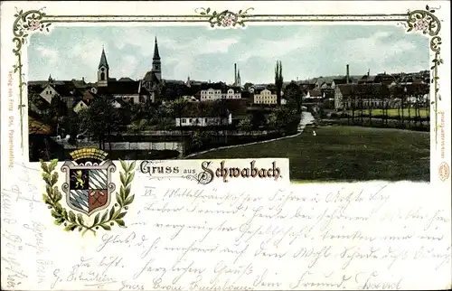 Wappen Ak Schwabach in Mittelfranken Bayern, Gesamtansicht