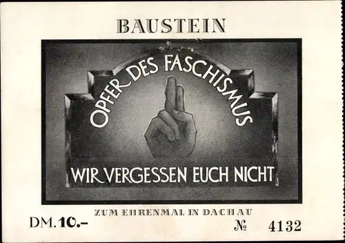 Ak Baustein zum Ehrenmal in Dachau, Landesamt für Wiedergutmachung München