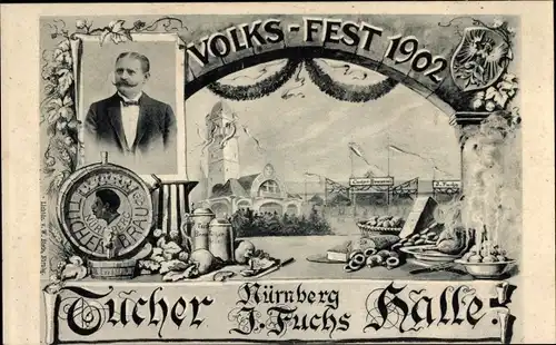 Passepartout Ak Nürnberg in Mittelfranken Bayern, Volksfest Tucherhalle 1902,Josefsplatz, Jean Fuchs