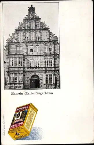 Ak Hameln in Niedersachsen, Rattenfängerhaus, Reklame, Quäker Weiße Oats