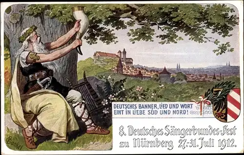 Ganzsachen Künstler Ak Bankel, Nürnberg in Mittelfranken, 8. Dt. Sängerbundesfest 1912