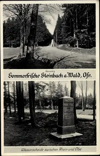 Ak Steinbach am Wald in Oberfranken, Rennsteig, Wasserscheide zwischen Rhein und Elbe