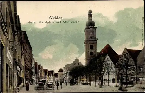 Ak Weiden in der Oberpfalz, Oberer Marktplatz mit Stadtkirche