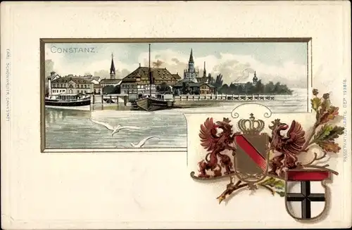 Präge Wappen Passepartout Litho Konstanz am Bodensee, Hafen