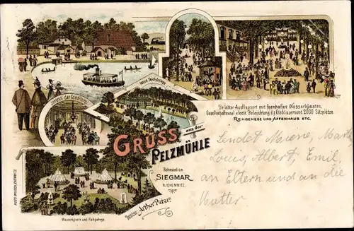 Litho Siegmar Chemnitz in Sachsen, Pelzmühle, Konditorei, Teichanlage