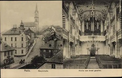 Ak Naila in Oberfranken, Hauptstraße mit Blick zur Kirche, Innenraum der Kirche, Orgel