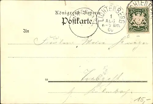 Litho Lichtenberg in Oberfranken, Rentamt, Burg, Markt, Totalansicht