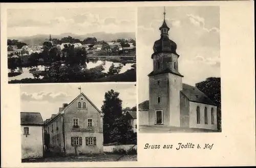 Ak Joditz Köditz Oberfranken, Schule, Gasthaus, Blick auf den Ort