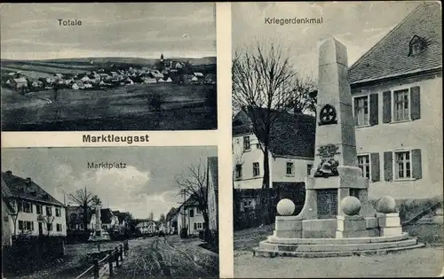 Ak Marktleugast Oberfranken, Kriegerdenkmal, Totalansicht, Marktplatz