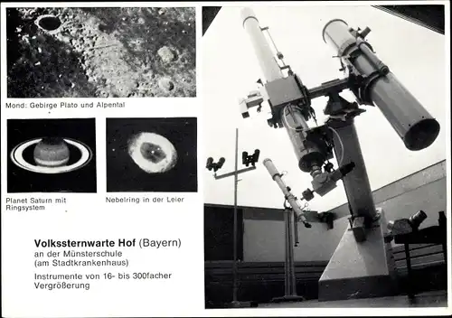 Ak Volkssternwarte Hof an der Münsterschule, Planet Saturn mit Ringsystem, Teleskop