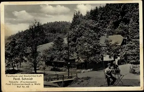 Ak Thiemitz Schwarzenbach am Wald Oberfranken, Forsthaus und Gastwirtschaft Ferd. Schmidt