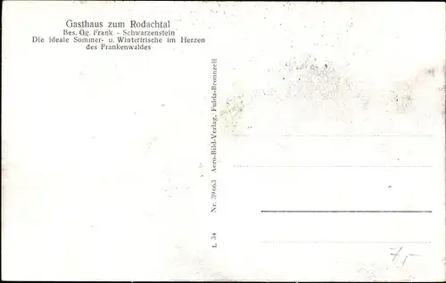 Ak Schwarzenstein Schwarzenbach am Wald Oberfranken, Fliegeraufnahme, Gasthaus zum Rodachtal