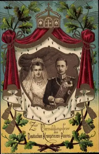 Passepartout Präge Litho Kronprinz Wilhelm von Preußen, Kronprinzessin Cecilie, Hochzeit