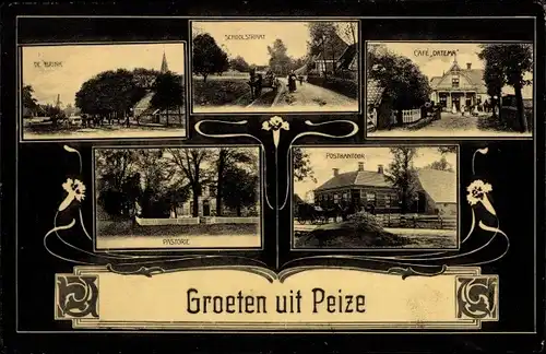 Ak Peize Drenthe Niederlande, Schoolstraat, Postamt, Pfarrhaus, De Brink