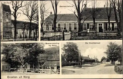 Ak Norg Drenthe, Hoofdstraat, Bauernhaus, Rathaus, Kirche