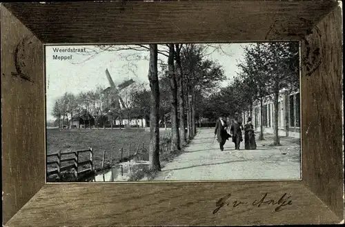 Passepartout Ak Meppel Drenthe Niederlande, Weerdstraat, Molen