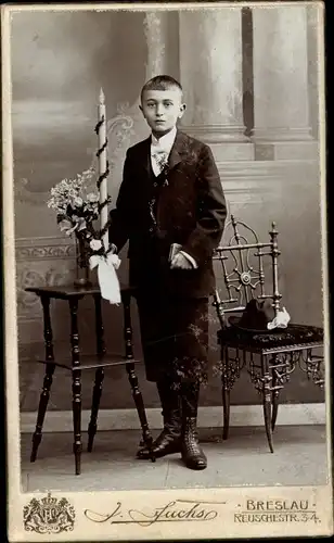 CdV Wrocław Breslau Schlesien, Junge mit Kommunionskerze, Portrait