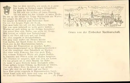 Gedicht Ak Einbeck in Niedersachsen, Gruß von der Einbecker Nachbarschaft, F. Tinne
