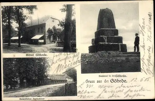 Ak Göhrde in Niedersachsen, Denkmal, Hotel, Kaiserliches Jagdschloss