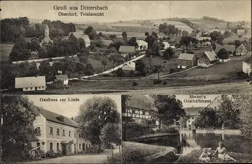 Ak Dittersbach Frauenstein im Erzgebirge, Oberdorf, Gasthaus zur Linde, Geschäftshaus