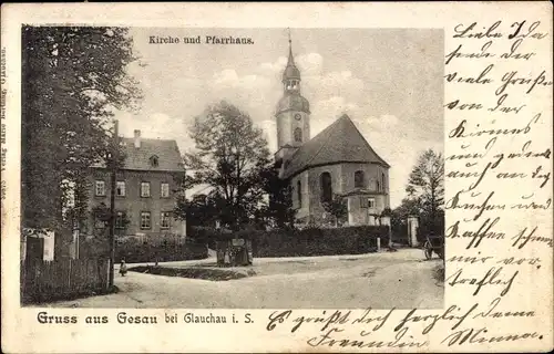 Ak Gesau Glauchau Sachsen, Kirche und Pfarrhaus