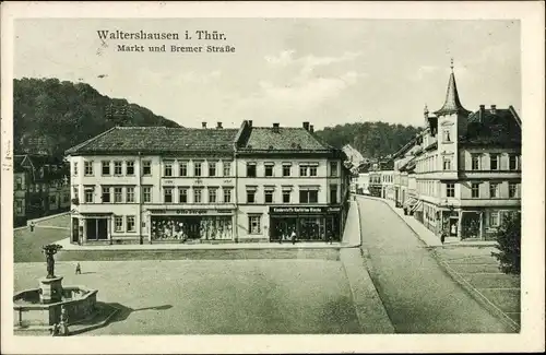 Ak Waltershausen in Thüringen, Markt, Bremer Straße, Geschäfte