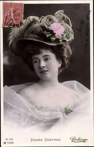 Ak Schauspielerin Renée Desprez, Portrait, Hut, Reutlinger