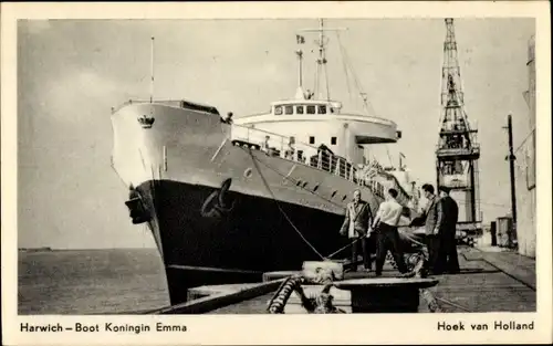 Ak Hoek van Holland Rotterdam Südholland Niederlande, Fährschiff Königin Emma nach Harwich