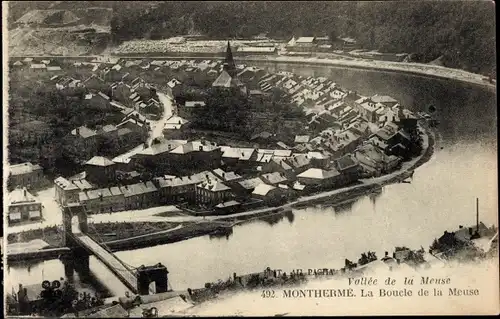 Ak Monthermé Ardennes, Schleife der Meuse, Ortsansicht