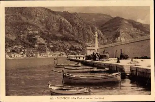 Ak Menton Alpes Maritimes, Hafen und Blick auf Garavan