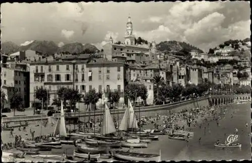 Ak Menton Alpes Maritimes, Strand von Sablettes