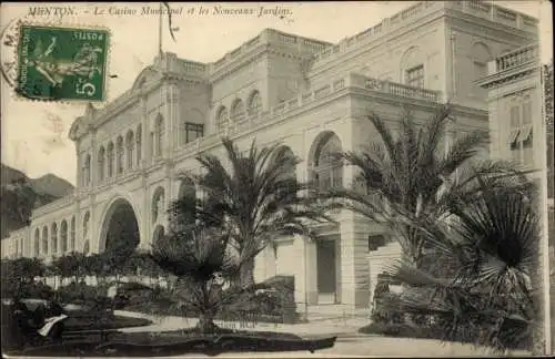 Ak Menton Alpes Maritimes, Städtisches Casino und die Neuen Gärten