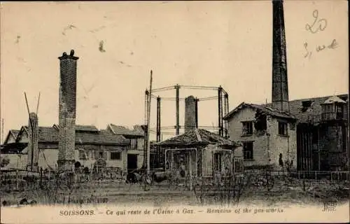 Ak Soissons Aisne, Überreste der Gasfabrik, Ruinen