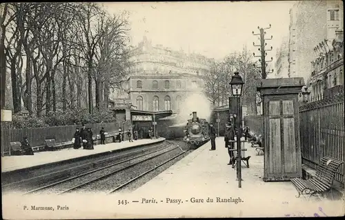 Ak Paris XVI Passy, Bahnhof Ranelagh, Bahnsteig, Eisenbahn