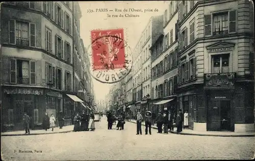 Ak Paris XIV, Rue de l'ouest, Rue du Château, Billard, Geschäfte