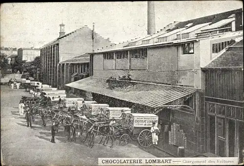 Ak Paris XVII, Chocolaterie Lombart, Fabrik, Lieferwagen