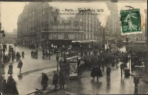 Ak Paris XII, Gare de Lyon, Boulevard Diderot, Hochwasser 1910