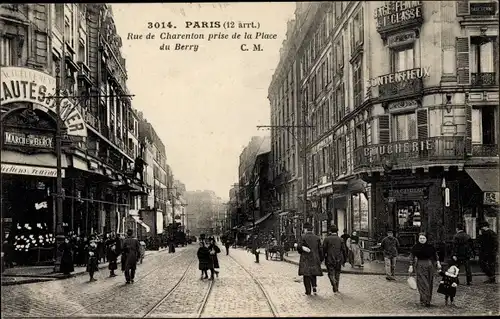 Ak Paris XII Reuilly, Rue de Charenton, Place du Berry