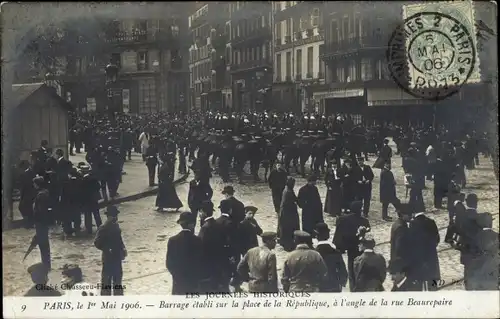 Ak Paris, Place de la République, Rue Beaurepaire, 1. Mai 1906, Demonstration
