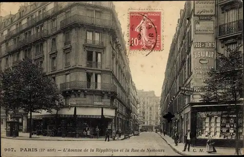 Ak Paris II, Avenue de la Republique, Rue de Nemours