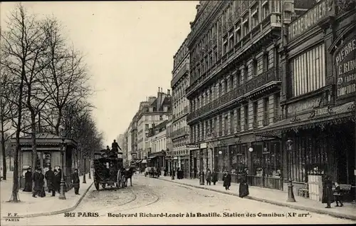 Ak Paris XI, Boulevard Richard Lenoir, Omnibus-Haltestelle