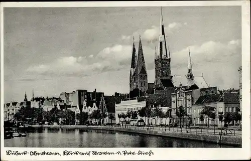 Ak Lübeck, Obertrave, Marienkirche, Petrikirche