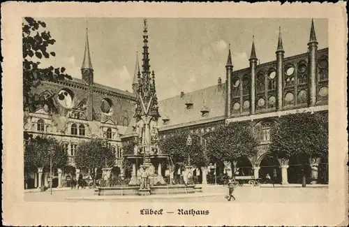 Ak Lübeck, Rathaus, Brunnen