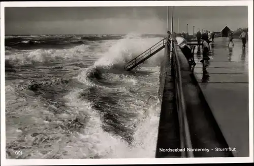 Ak Nordseebad Norderney Ostfriesland, Sturmflut