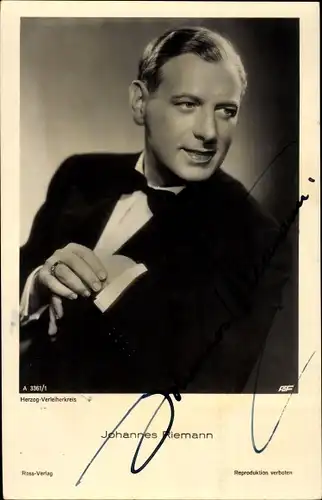 Ak Schauspieler Johannes Riemann, Ross Verlag A 3361 1, Portrait, Autogramm