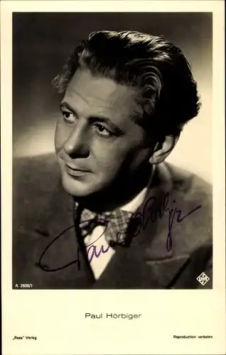 Ak Schauspieler Paul Hörbiger, Portrait, Ross Verlag A 2609/1, Autogramm