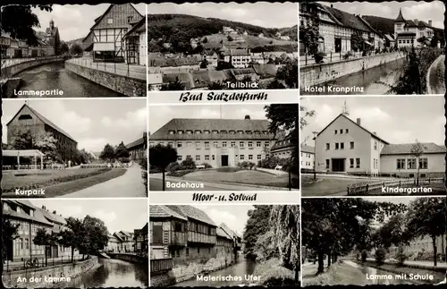 Ak Bad Salzdetfurth, Lamme, Teilblick, Hotel Kronprinz, Kurpark, Badehaus, Kindergarten, Schule
