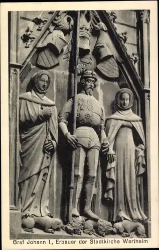 Ak Wertheim am Main, Stadtkirche, Relief Graf Johann I.