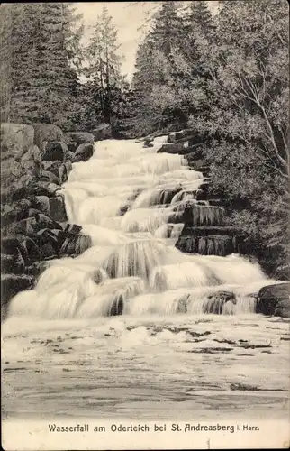 Ak Sankt Andreasberg Braunlage im Oberharz, Wasserfall am Oderteich